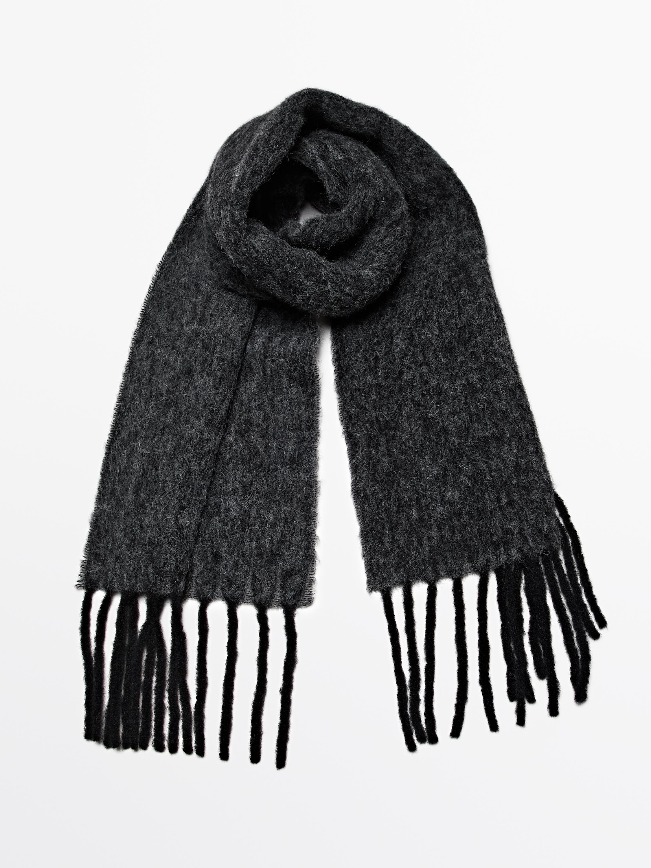 Alpaca blend knit scarf with fringing